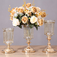 轻奢水晶玻璃花瓶摆件北欧式金属高级感客厅电视柜餐桌插花装饰品