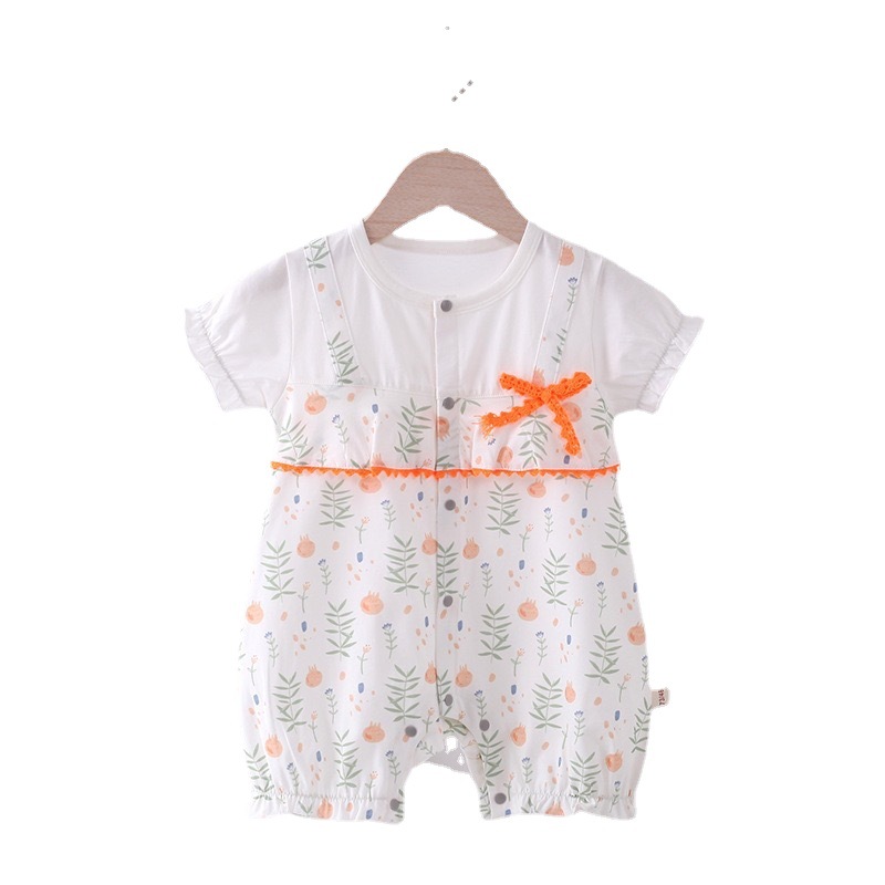 Baby's Baby Cotton-Padded Jumpsuit Spring and Summer Baby Thin Cotton Short Sleeve Going out Rompers Seamless Cotton Suit Romper