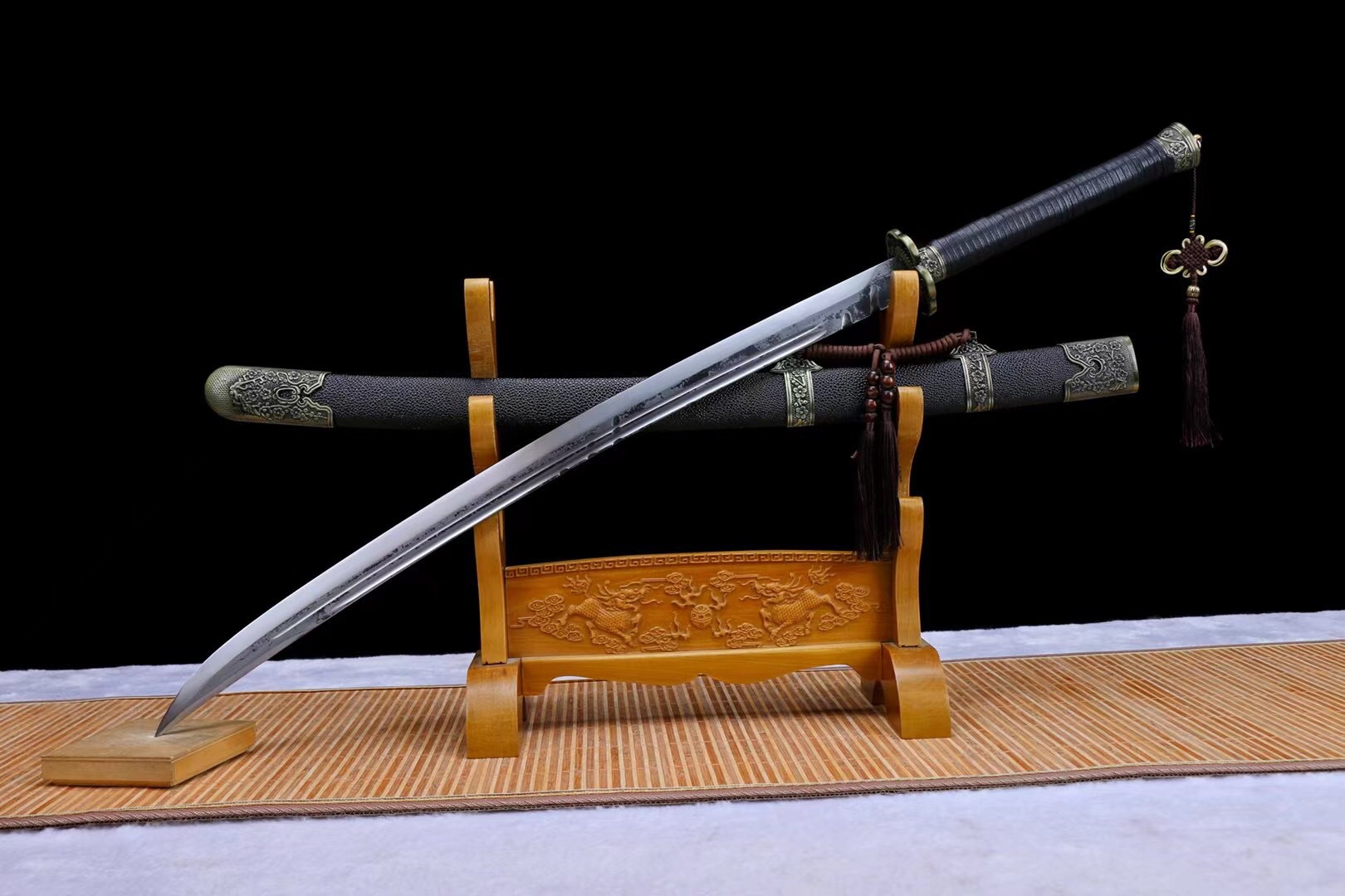 厂家批发龙泉市刀剑 包皮双槽弹簧钢纹钢 中式传统绣春刀一体长刀