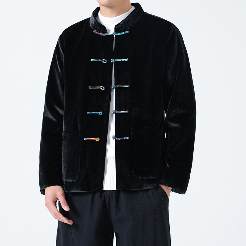 jk333^新款金丝绒民族风唐装外套男夹克中国风盘扣复古中式上衣批