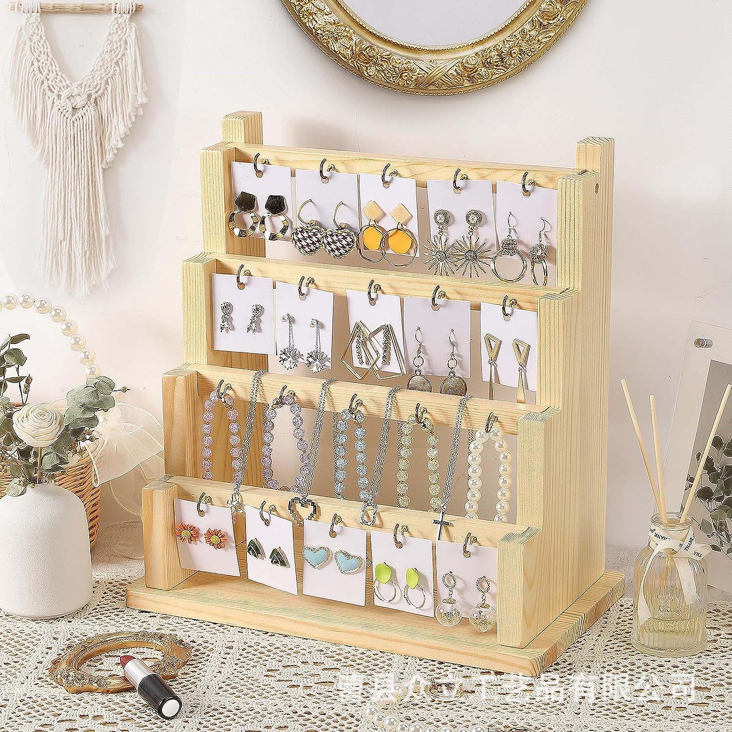 Solid Wood Multi-Layer Jewelry Rack Stud Earring Holder Storage Jewelry Rack Jewelry Rack Night Market Accessories Stall Jewelry Display Stand