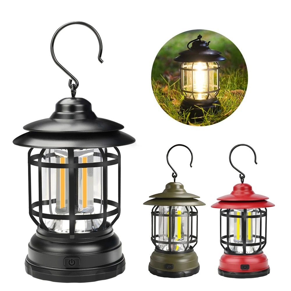 Portable Camping Lantern Charging Retro Barn Lantern Outdoor Multifunctional Camping Tent Light Portable Lamp Electrodeless Dimming