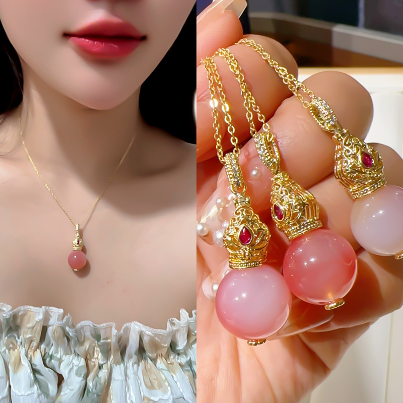 天然南红冰红香囊吊坠镶嵌镂空古法工艺宫廷复古风项坠高级感批发