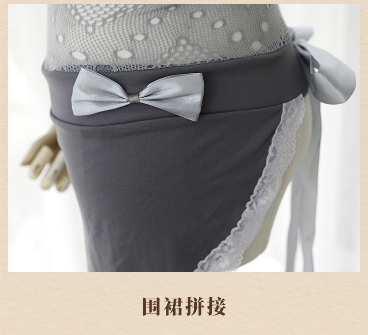 霏慕情趣内衣女式制服气质灰渔网女仆连身袜情趣丝袜套装外贸7590