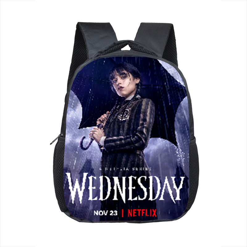 2023 Cross-Border Wednesday Addams Student Schoolbag Wednesday Polyester Kindergarten Lightweight Backpack Delivery