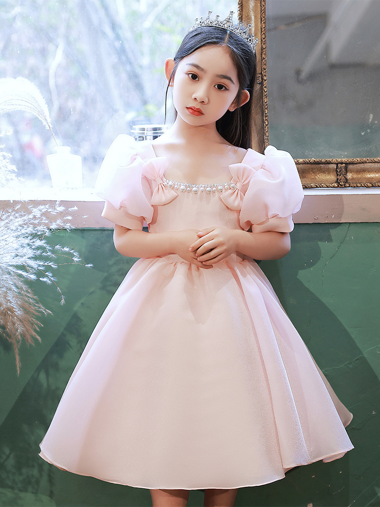 女童礼服粉色公主裙花童婚礼小女孩高端儿童钢琴演奏主持人演出服