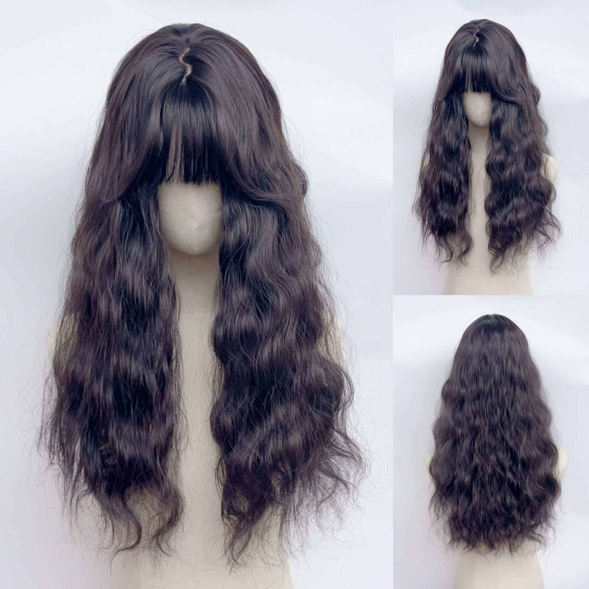 闪舞假发女长发黑棕色甜美空气刘海羊毛卷日常仿真慵懒蛋卷发全头