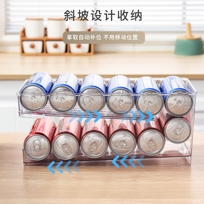 Beer Cola Soda Cans Refrigerator Beverage Storage Box Double-Layer Self-Rolling Kitchen Storage Rack 