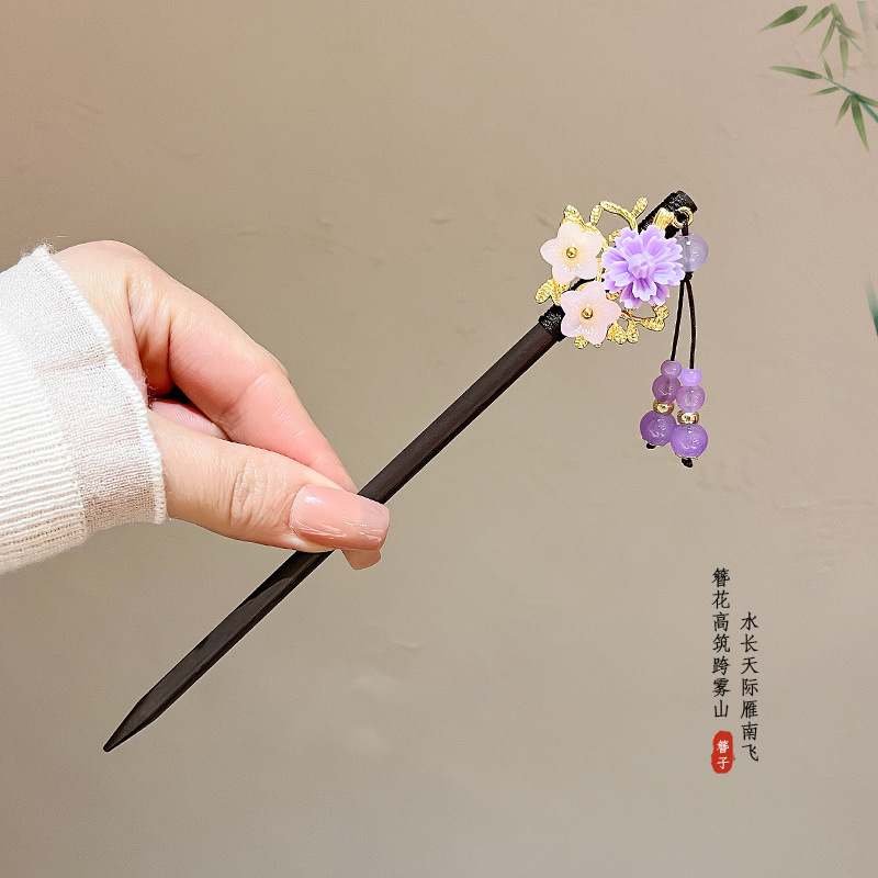 New Chinese Elegant Hairpin Tassel Buyao Hairpin High-Grade Simple National Style Modern Imitation Blackwood Updo Hair Accessories