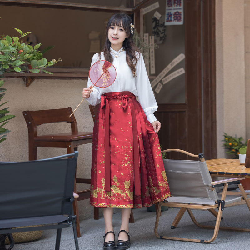 New Adult Hanfu Horse-Face Skirt Small Cropped Daily Commuter Improved Large Size Suit Female Summer Black