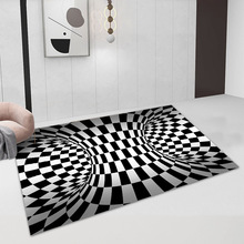 亚马逊3D视觉旋涡地毯立体眩晕客厅沙发茶几地垫创意格子地垫代发