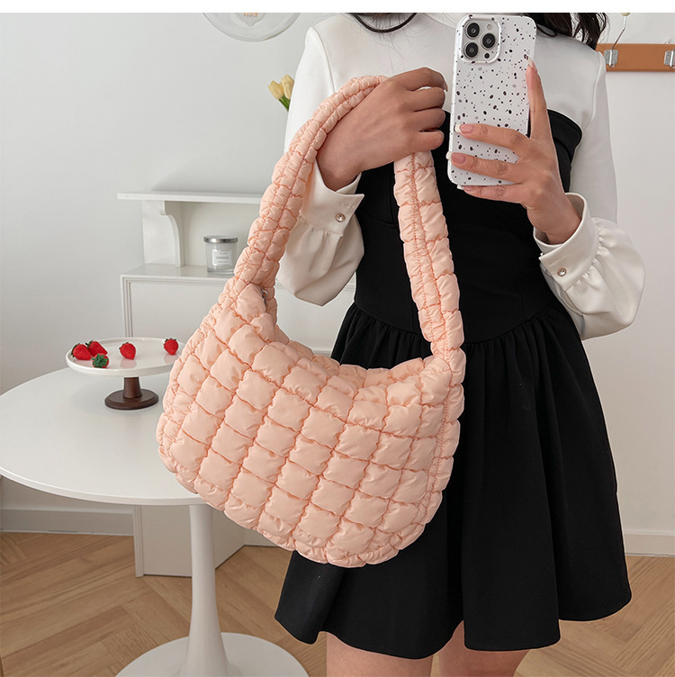 Cloud Bag Handbag Pleated Bubble Elastic Embroidery Underarm Bag Personality Design Shoulder Bag Trendy Western Style Women's Bag