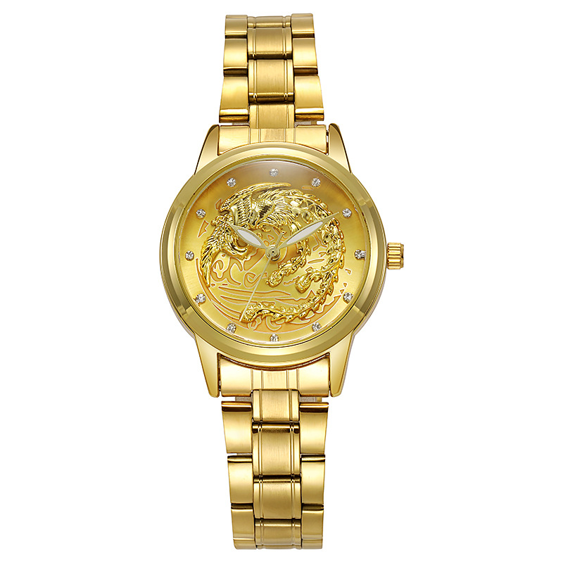 帝思浮雕金龙表男士防水非机械男龙凤呈祥情侣龙面时尚中老年手表