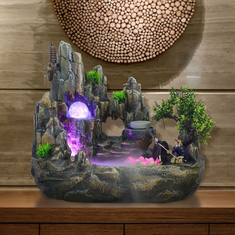 假山流水喷泉山水盆景转运鱼缸加湿器客厅办公桌风水招财桌面摆件