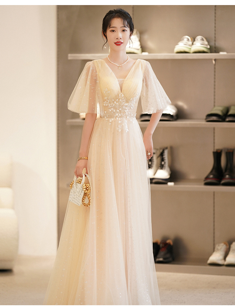 甜美可爱香槟色晚礼服早春新款宴会气质仙女学生艺考独唱礼服裙女