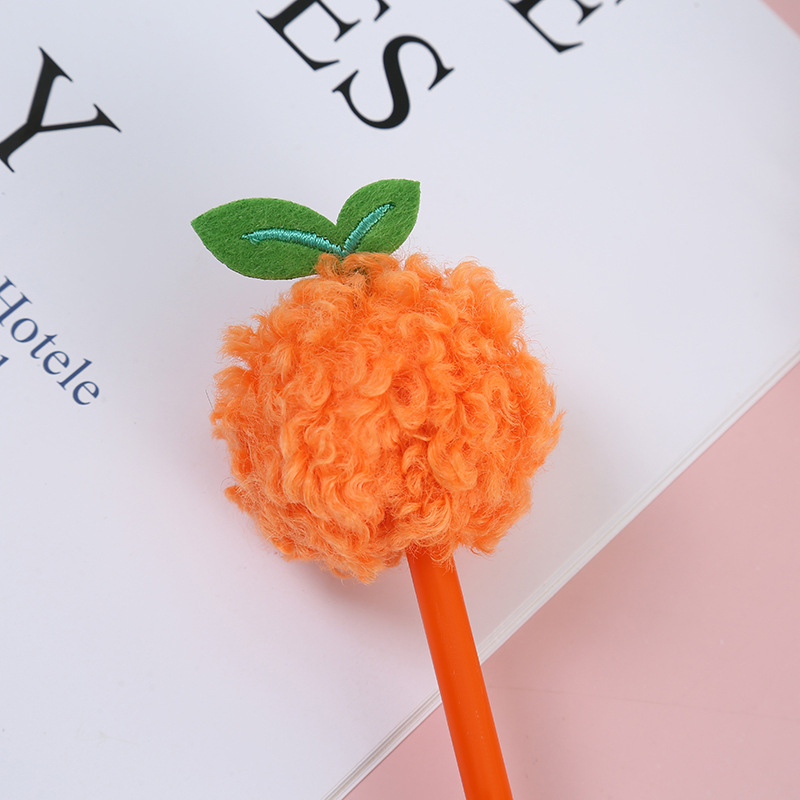 Cartoon Cute Plush Orange Ballpoint Pen Creative Personality Ball Pen Student Gift Stationery Pen Factory Wholesale