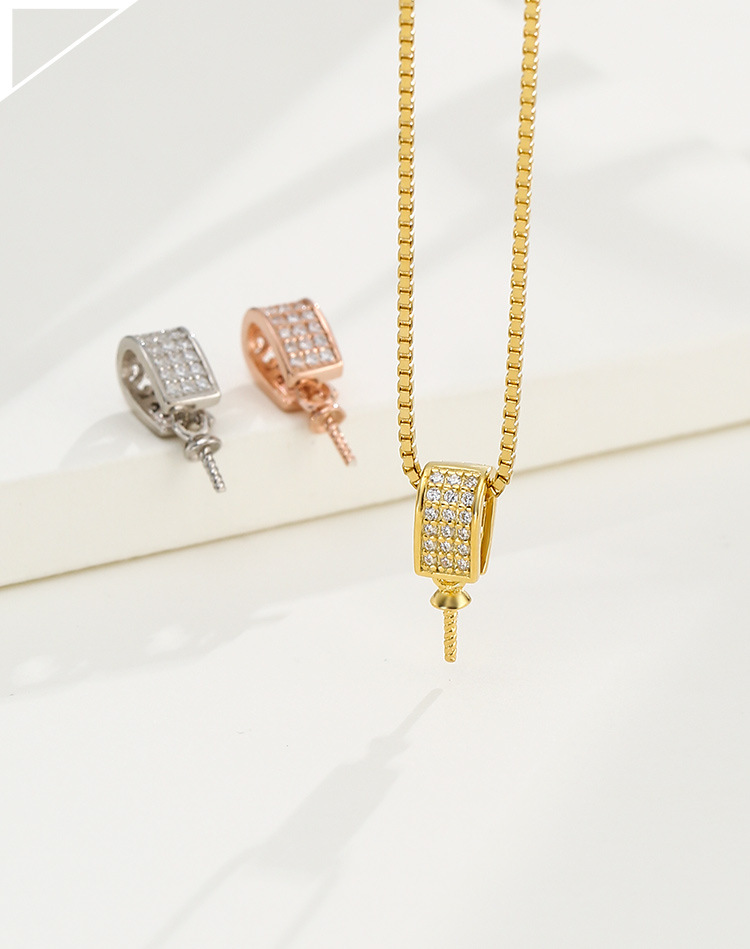 s925纯银吊坠扣简约气质镀18k金色diy圆珠针扣头吊坠扣项链扣头