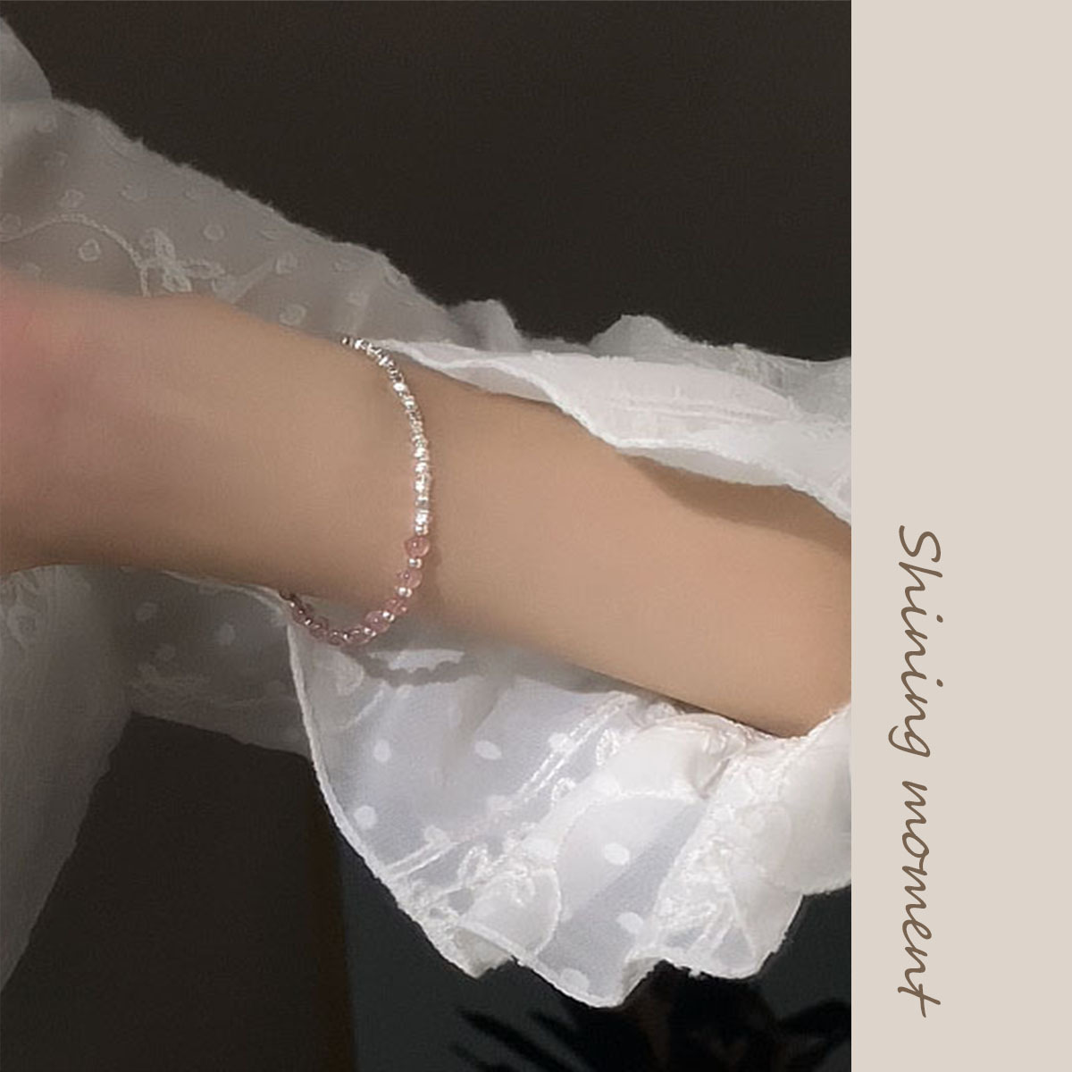 爱洛奇 s925纯银小清新草莓晶碎银手链少女心甜美ins风手饰s6128