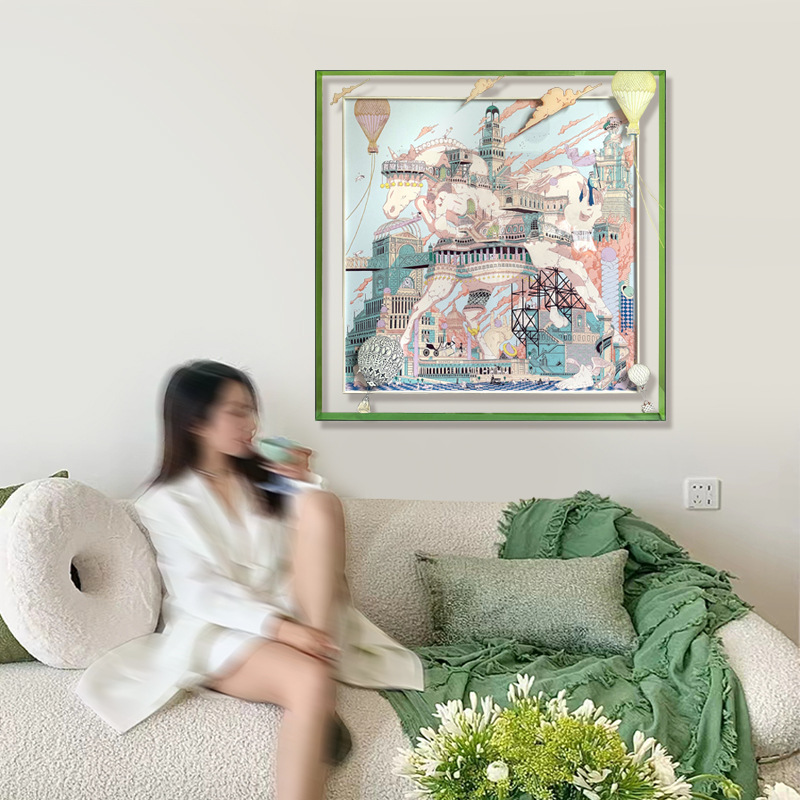 马之都丝巾装裱轻奢高级感挂画现代简约客厅餐厅大幅亚克力装饰画
