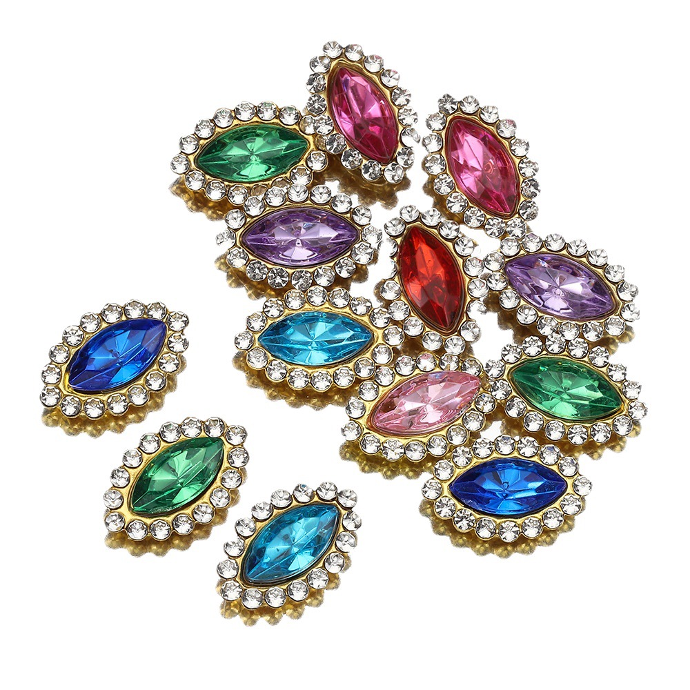 Cross-Border Hot Oval SUNFLOWER Double-Layer Glass Rhinestone Colorful Hand Sewing Stone DIY Rhinestones Hair Accessories Clothing Accessories