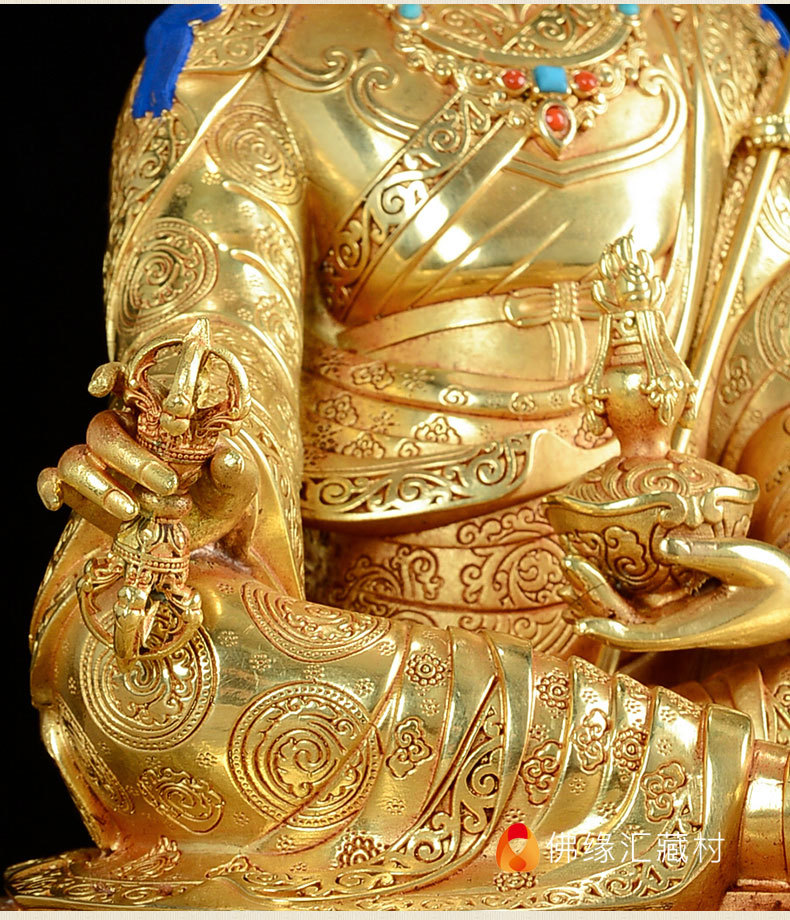佛缘汇 莲花生大士佛像7寸佛堂密宗供佛铜全鎏金莲花生大师摆件