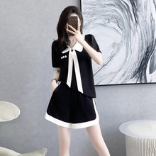 韩版小香风短袖休闲时尚套装女夏装气质小个子减龄运动短裤两件套