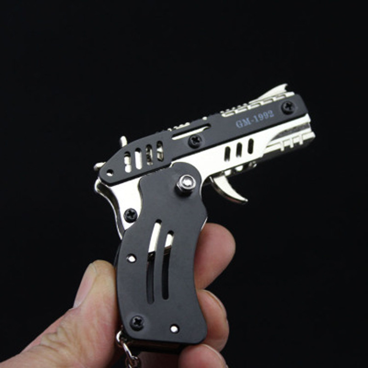 盈图品牌全金属款迷你挂件折叠皮筋枪可8连发儿童玩具软弹枪