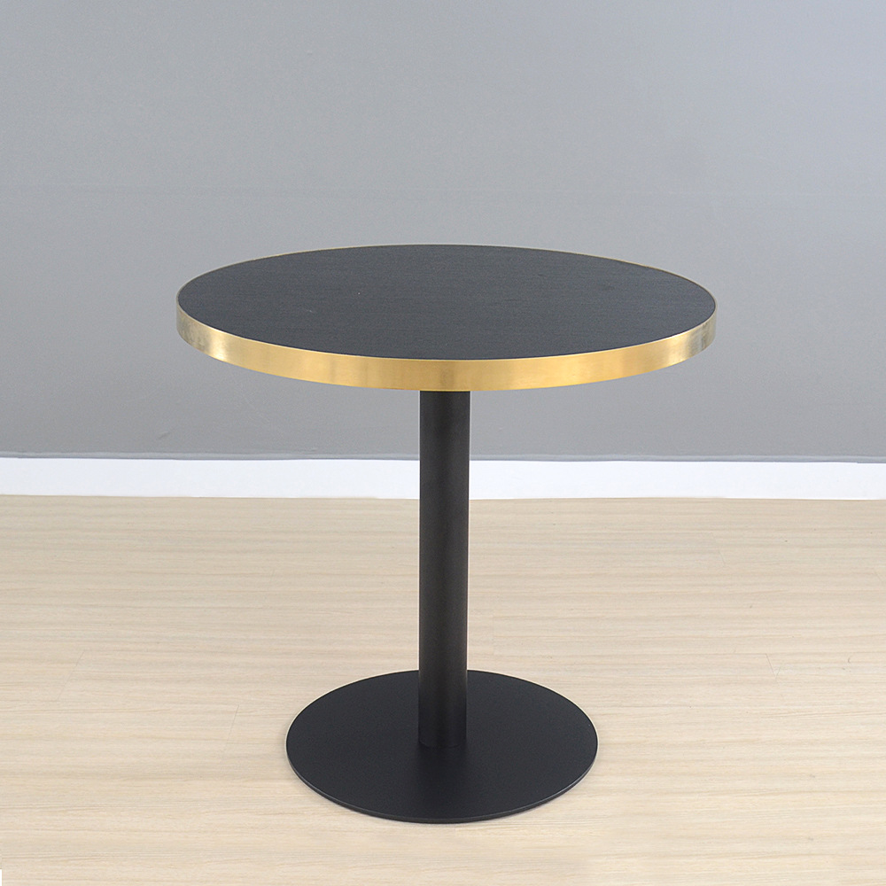 厂家批发咖啡厅桌子 简约现代餐厅奶茶店桌子金色边圆形咖啡桌