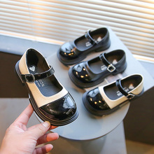 女童公主鞋2023新款秋季单鞋软底黑白色拼色小皮鞋儿童英伦演出鞋