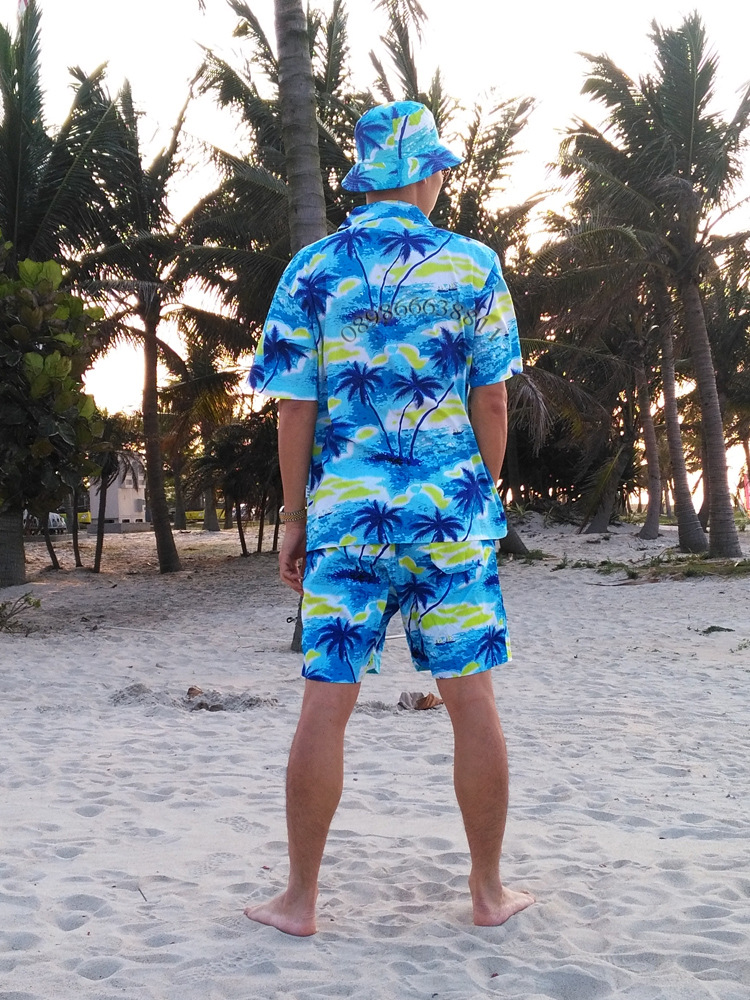 海南岛沙滩服夏威夷休闲衬衫男短袖印花衣三亚旅游情侣度假套装女