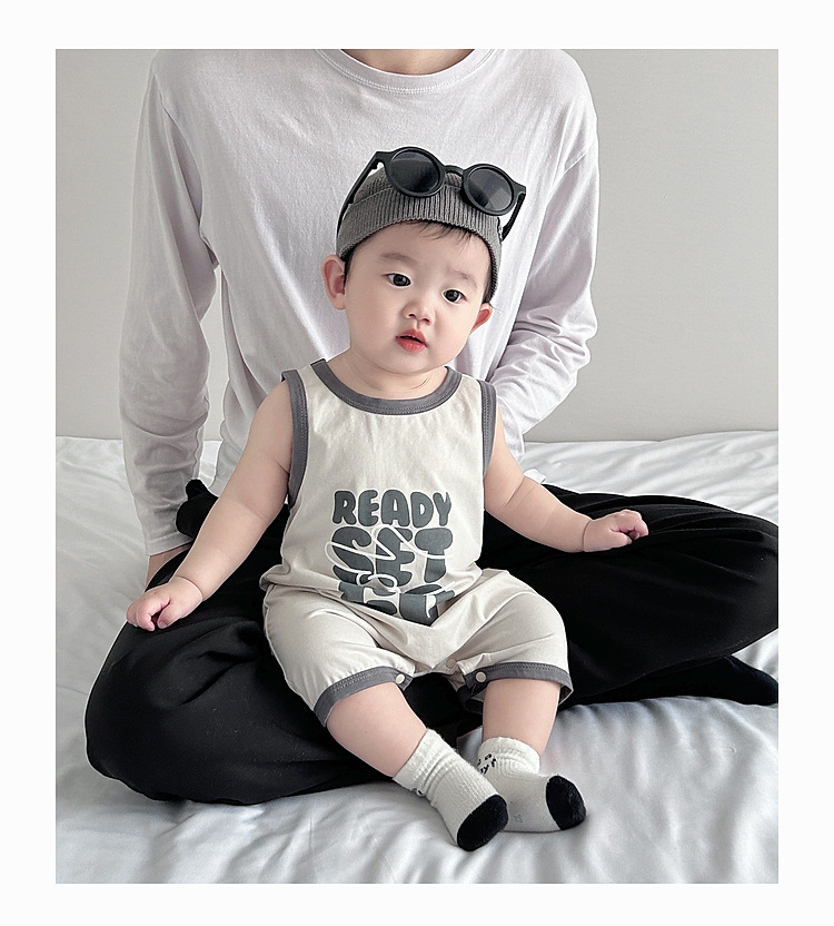 婴幼儿夏季薄款连体衣韩版男宝宝无袖背心字母凉快哈衣新生儿爬服详情14