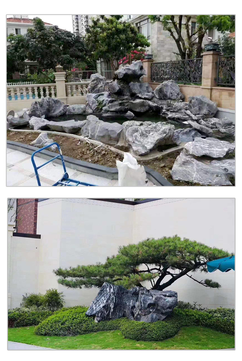 广东太湖石黑色景观石园林装饰叠层假山公园假山石太湖石造景