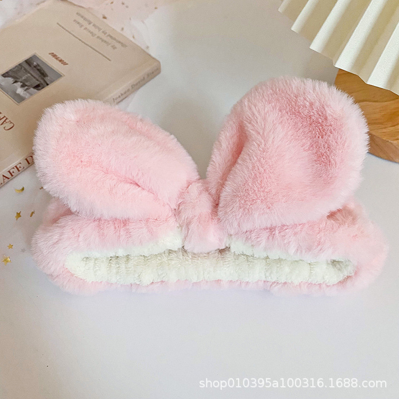 Plush Big Ears Hair Band Soft Little Rabbit Fur Women's Face Wash Makeup Absorbent Comfortable Hair Band Factory Direct Supply