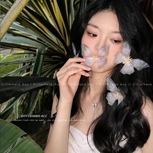 复古超仙薄纱蝴蝶发夹女2024新款立体仙气头饰高级感边夹侧边发卡