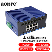 AOPRE-LINK8880(欧柏互联)工业级管理型交换机千兆8光8电环网导轨