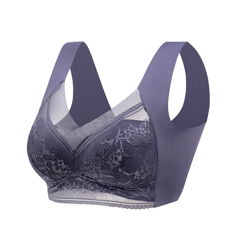 Summer Ice Silk Thin Lace Beauty Back Underwear Women's One-Piece Fixed Cup without Steel Ring Vest Bra Wrapped Chest