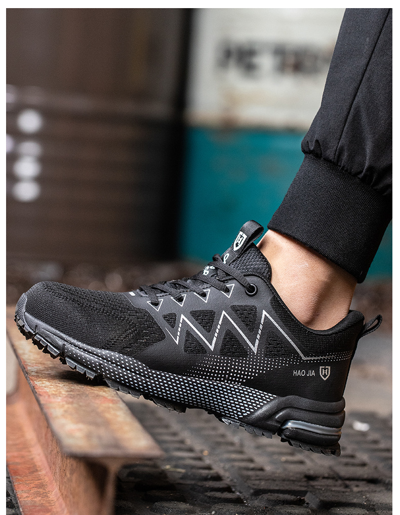 跨境飞织劳保鞋男透气轻便防砸防刺穿钢包头工作鞋安全防护鞋钢头