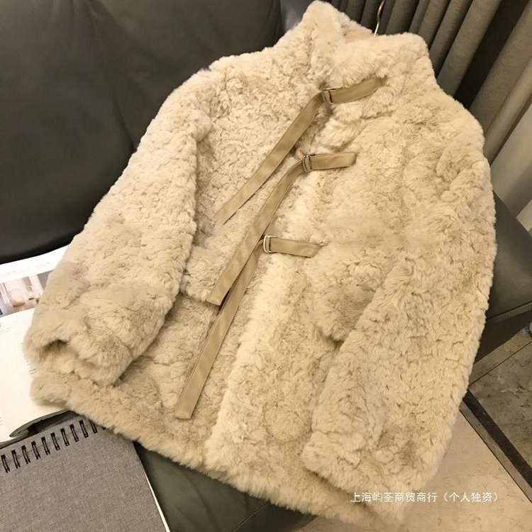 2023年秋冬新款仿兔毛皮草大衣女加厚韩版年轻款立领保暖毛毛外套