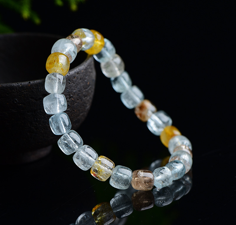 久雅水晶 天然7a级蓝色托帕石手链 时尚冰透托帕石圆珠手串 批发