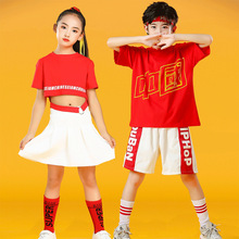 新款儿童啦啦队表演出服装男女童爵士舞国潮春夏六一节中国风套装