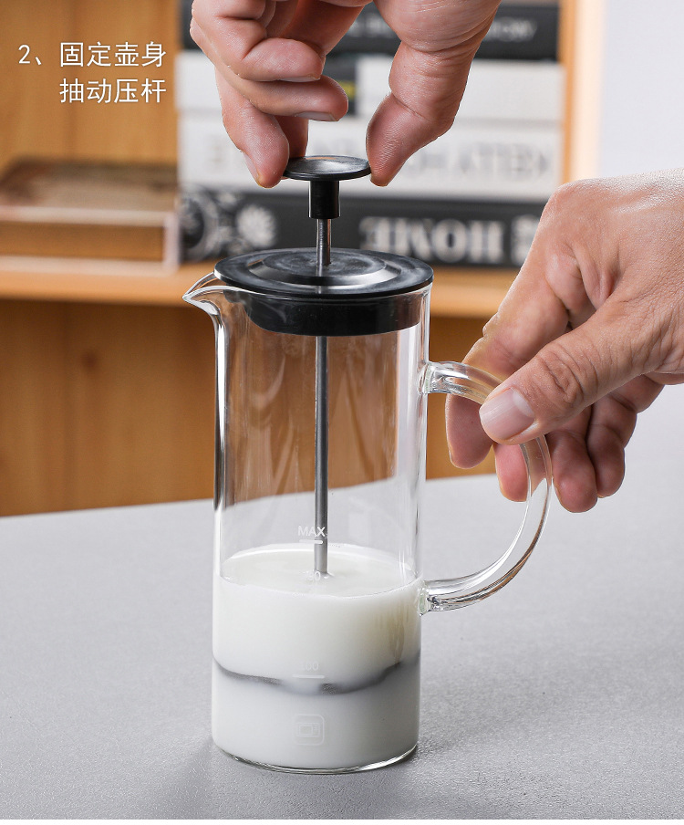 批发奶泡机 打奶泡器手动 玻璃咖啡壶 咖啡牛奶打泡器 玻璃法压壶