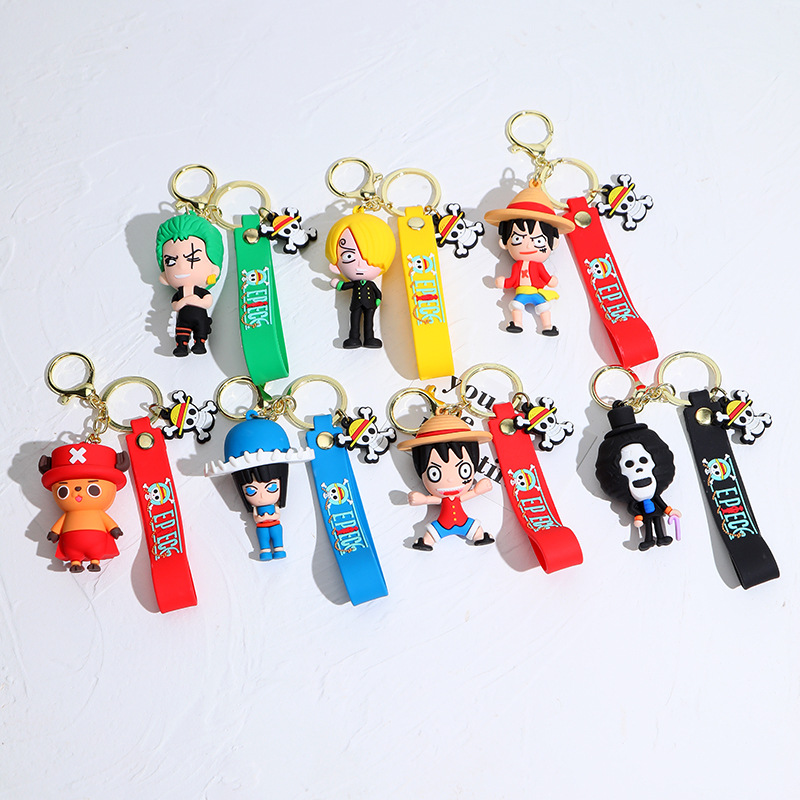 Cartoon One Piece Series Silicone Doll Keychain Pendant Bag Car Luffy Zoro Doll Ornament Gifts