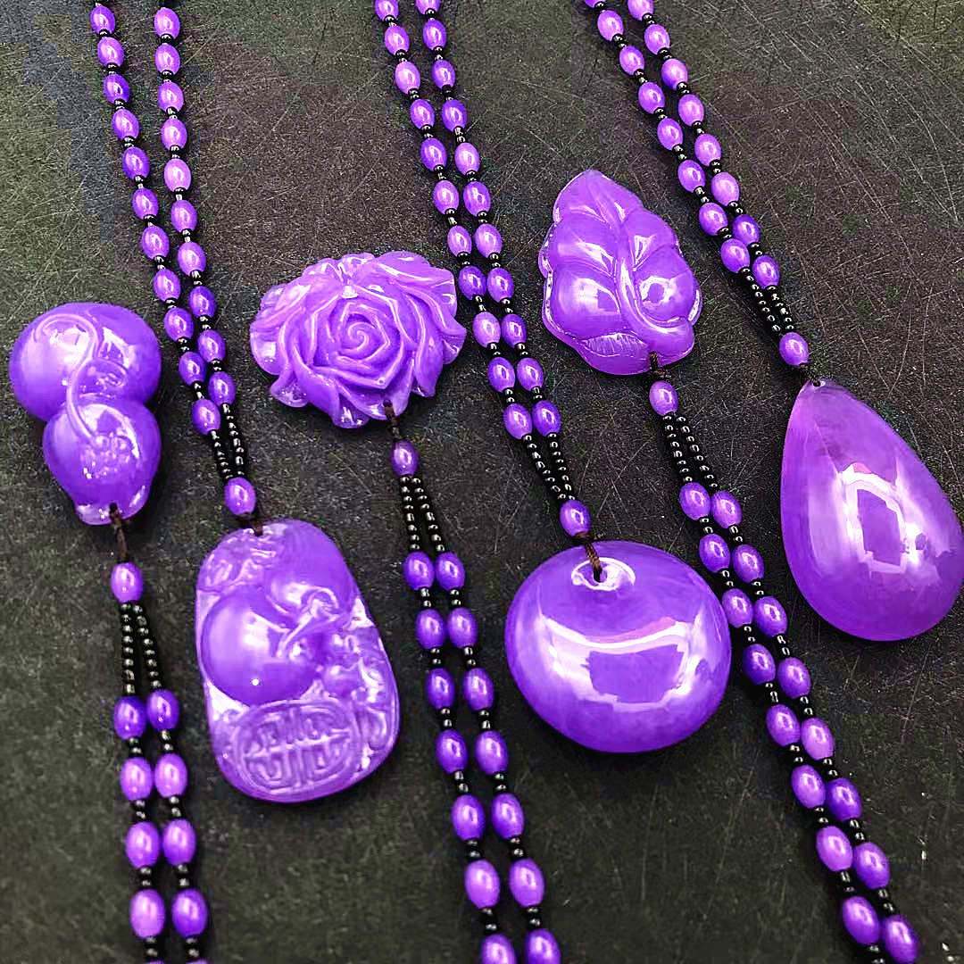 水滴紫色仿蜜蜡琥珀吊坠毛衣链百搭简约复古民族风项链男女配饰品