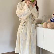 韩国外贸女士ins秋季新款睡袍气质家居服女透气宽松腰带长款浴袍