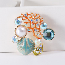 创意个性珊瑚扇贝珍珠胸针韩版时尚海洋系列别针简约领针配饰现货