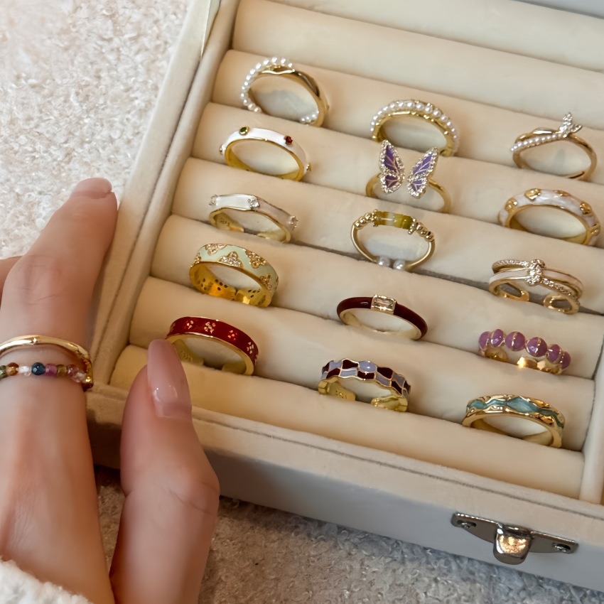 戒指中古拉丝锆石女开口素圈叠戴小众高级感轻奢情侣对戒批发