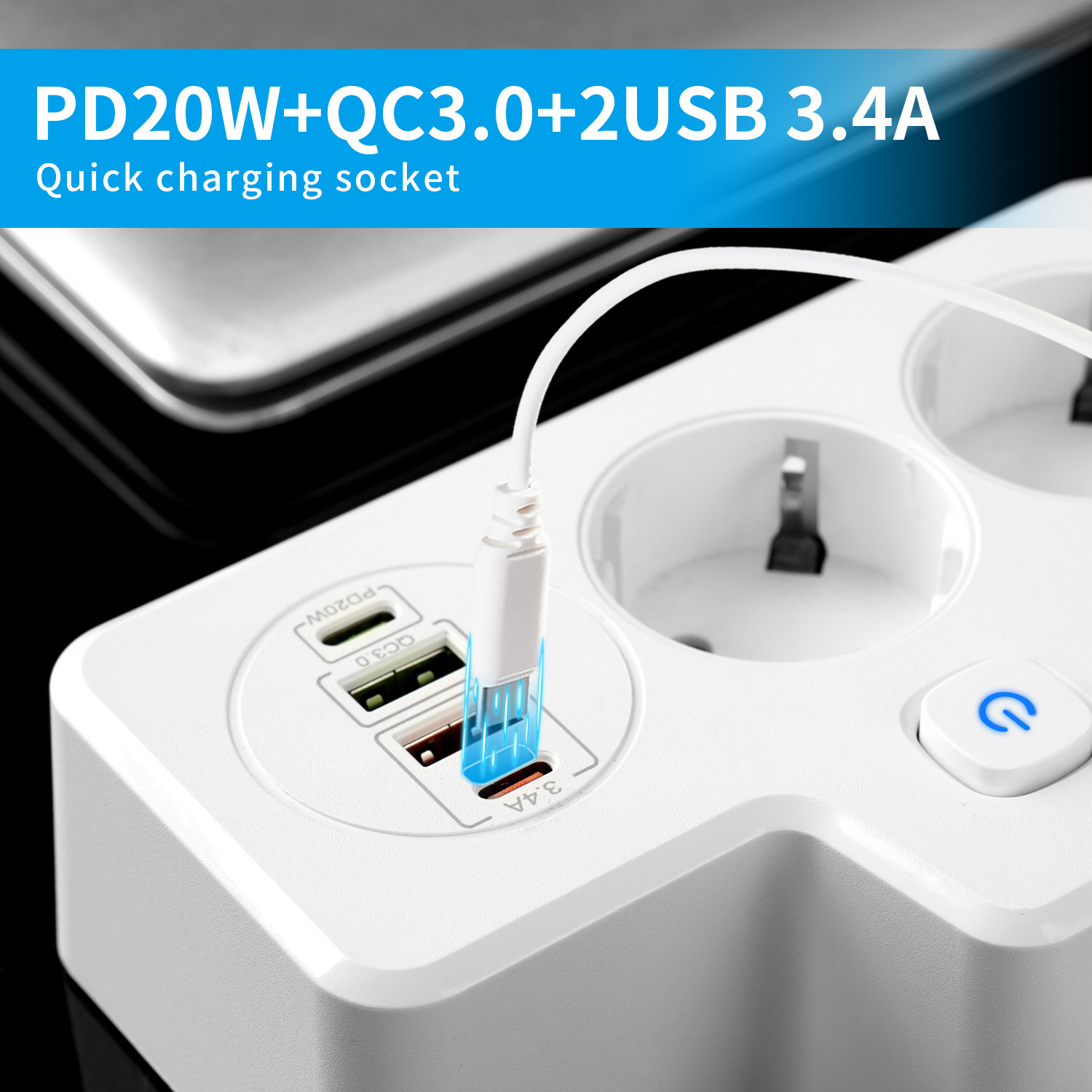 New Foreign Trade Wall Plug Converter European-Style Special 2-Hole Applicable Multi-Scenario Support Qc3.0 + Pd20w Dual Fast Charge