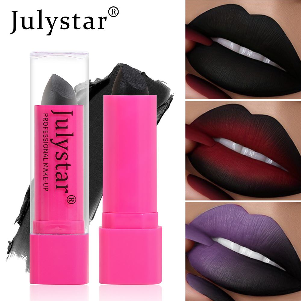 Julystar Halloween Not Easy to Fade Not Easy to Stick Cup Black Lipstick Natural Chi Long Matte Lipstick