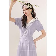 《芋泥奶冻卷》夏季新款女法式紫色气质设计感短袖连衣裙子