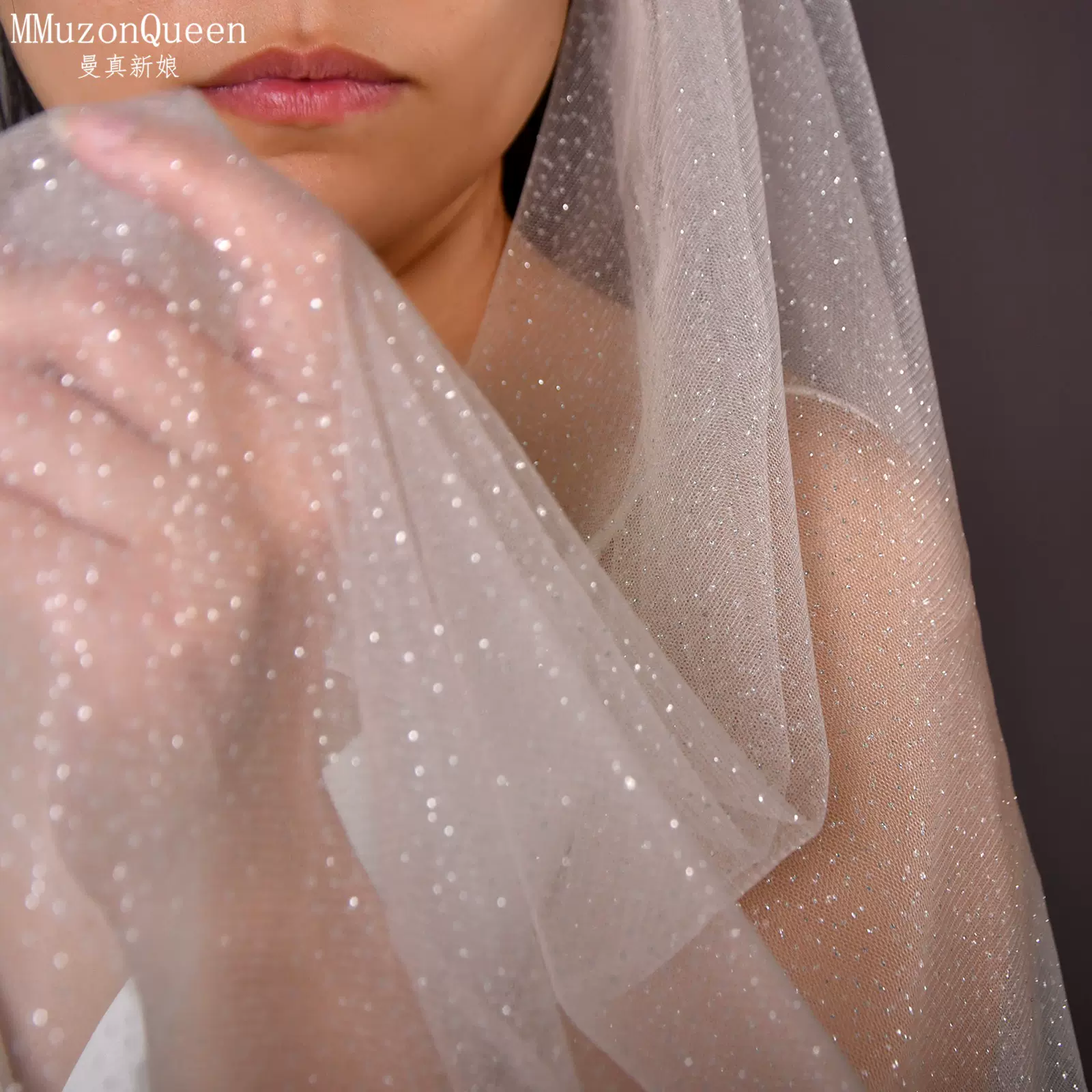 曼真 外贸大教堂拖尾双层新娘头纱双层闪粉星光纱婚礼出门主纱V90